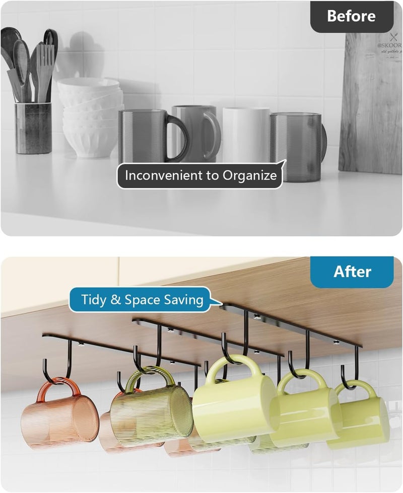 Luckinow 3 Pack Mug Hooks Under Cabinet, Coffee Mug Holder for Hanging Under Shelf, Cup Hanger with 9 Hooks for Displaying Mugs, Coffee Cups and Kitchen Utensils, Black - Image 2